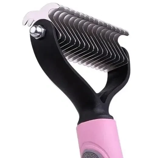 Щетка двухсторонняя колтунорез для вычесывания шерсти кошек и собак AND217 Розовый