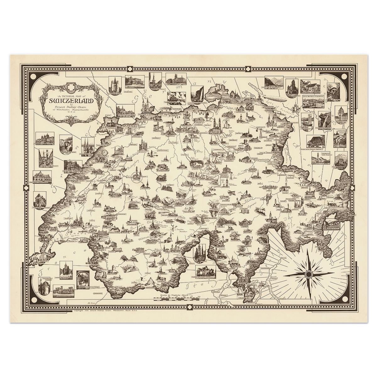 Карта графическая Швейцарии 1936 80x60 см (0050)