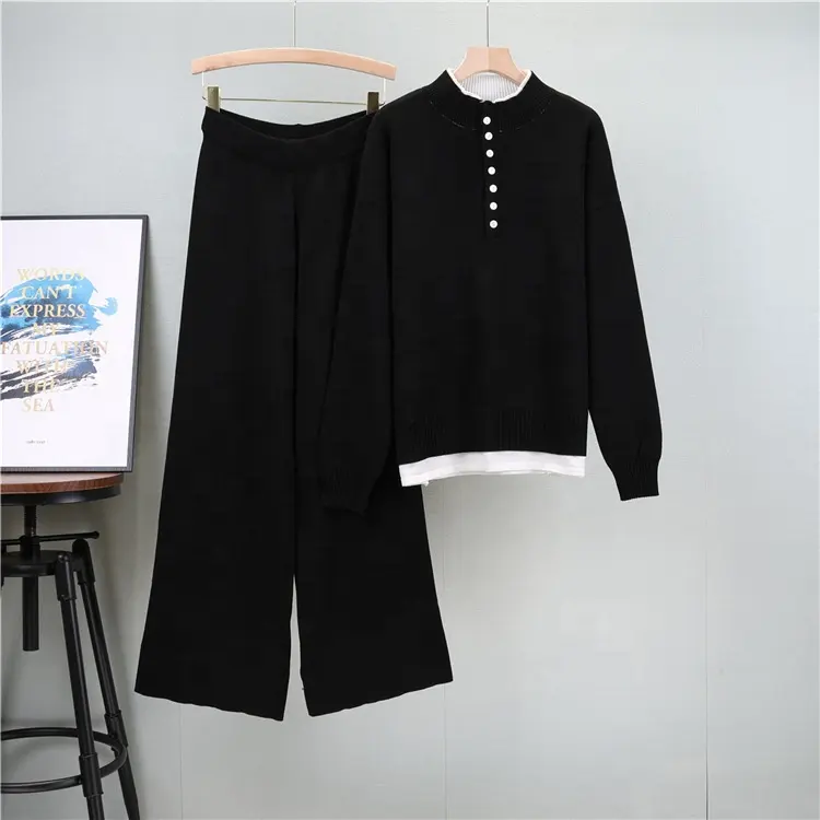 Костюм женский трикотажный оверсайз свитер и штаны р. 48 Черный (MH00011-2) Костюм женский трикотажный оверсайз свитер и штаны р. 48 Черный (MH00011-2)