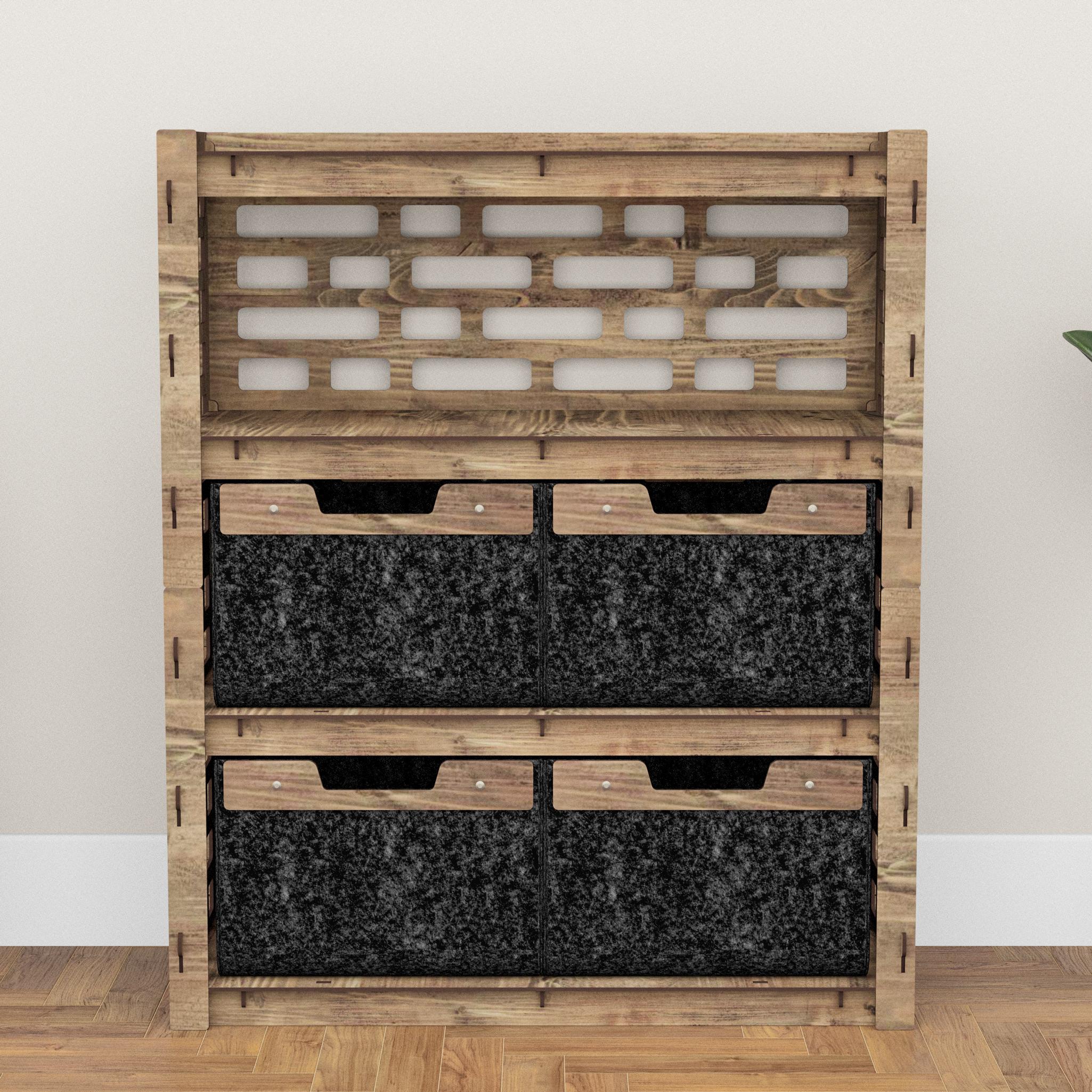 Комод в комнату деревянный Hexagonica Brickwall на 4 ящика черные корзины 900х750х345 мм (111496) - фото 3 Комод в комнату деревянный Hexagonica Brickwall на 4 ящика черные корзины 900х750х345 мм (111496) - фото 3