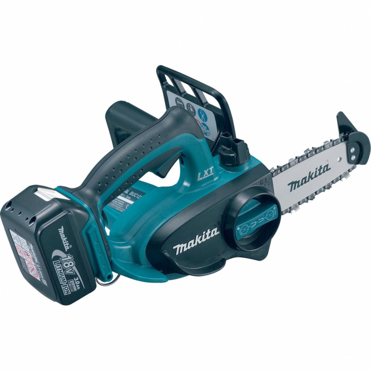 Аккумуляторная цепная пила Makita DUC122RFE + 2 АКБ 18 V 3 Ah + З/У + кейс ручная электрическая для дерева (18В, 115мм) (4013)