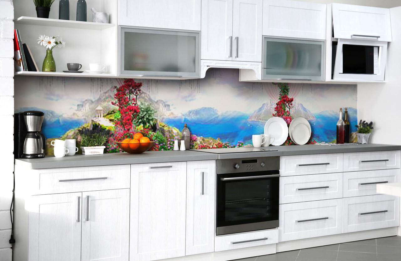 Кухонный фартук Горы и море пейзаж из самоклеющейся виниловой пленки 60х250 см Голубой Кухонный фартук Горы и море пейзаж из самоклеющейся виниловой пленки 60х250 см Голубой