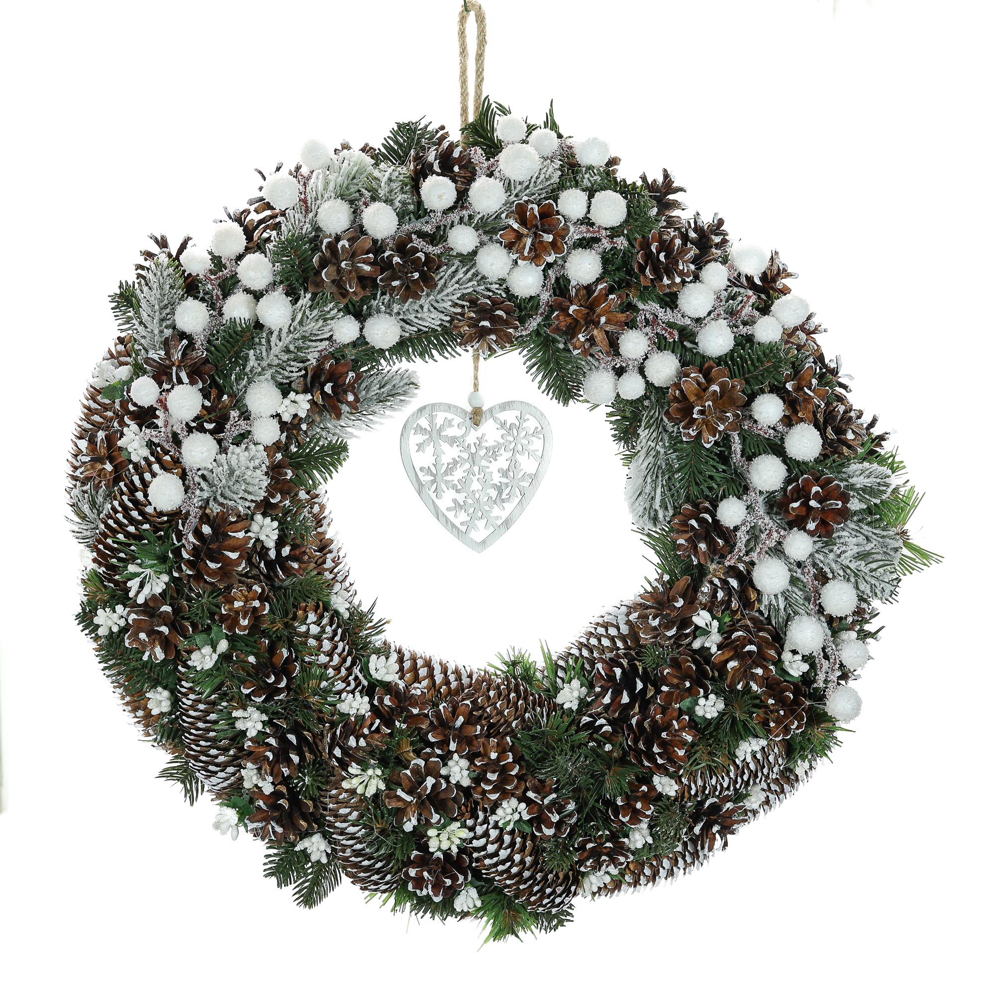 венок рождественский заснеженный GALA DECO из шишек и ягод 45 см (В4511С)