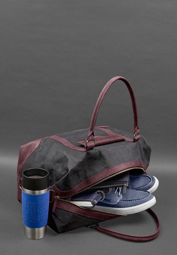 Дорожня сумка з канвасу та натуральної шкіри Crazy Horse Бордовий (A-028162) - фото 10 Дорожня сумка з канвасу та натуральної шкіри Crazy Horse Бордовий (A-028162) - фото 10