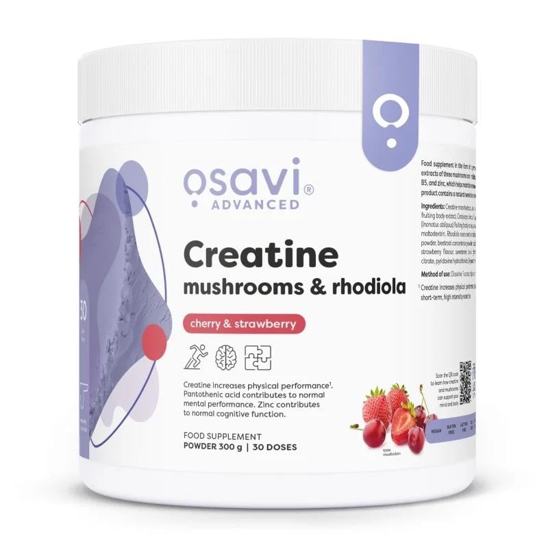 Креатин грибной комплекс и родиола Osavi Creatine Mushrooms & Rhodiola Вишня-Клубника 300 г