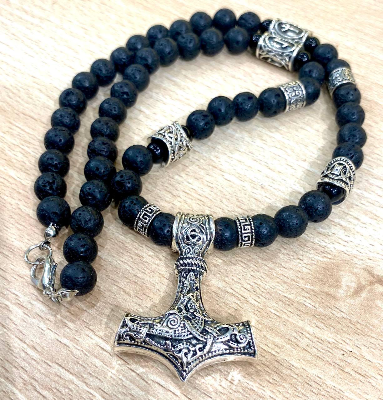 Колье оберег LITAURS из натурального лавового камня с рунами и подвеской молот Тора (250405) - фото 4 Колье оберег LITAURS из натурального лавового камня с рунами и подвеской молот Тора (250405) - фото 4