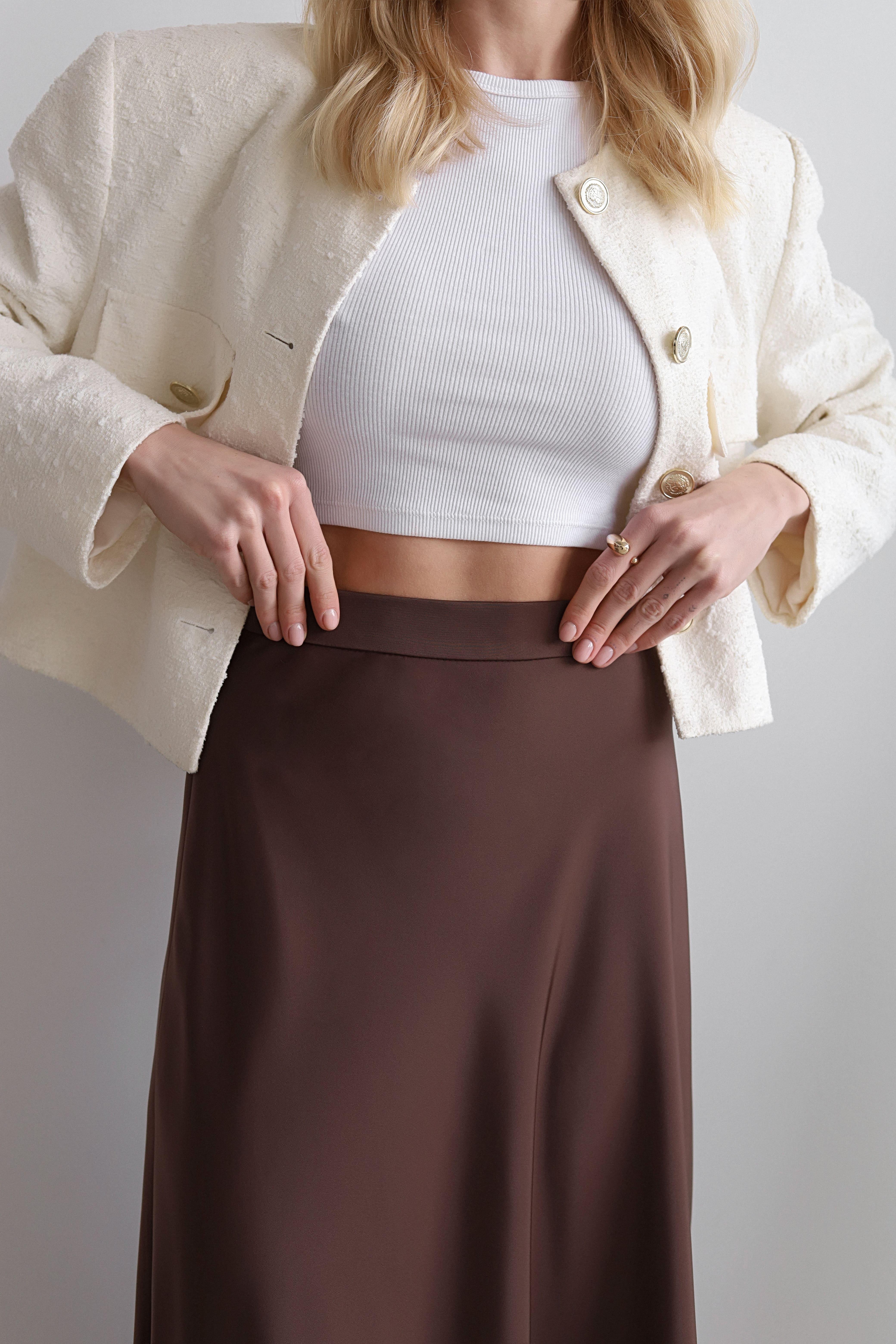 Спідниця-трапеція міді Дика Спідниця сатинова XL Шоколадний (5014) - фото 7 Спідниця-трапеція міді Дика Спідниця сатинова XL Шоколадний (5014) - фото 7