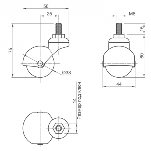 Мебельный ролик резиновый Sigma со штифтом М8 d 38 мм Черный (714766) - фото 2