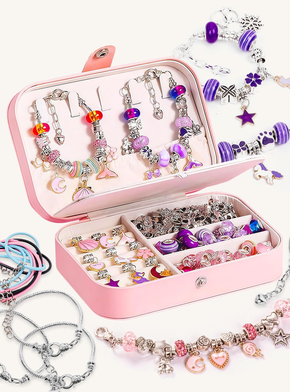Набор детский для создания украшений шарм 152 детали в шкатулке DobraMAMA Розовый (73822)