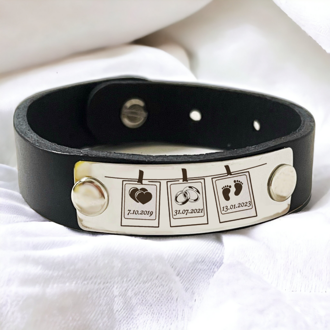 Браслет кожаный с гравировкой ваших памятных дат (КБЧ 0026)