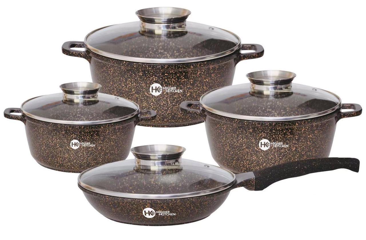 Набір каструль та сковорода Higher Kitchen HK-310 8 пр. із гранітним антипригарним покриттям Коричневий (A9524) - фото 1 Набір каструль та сковорода Higher Kitchen HK-310 8 пр. із гранітним антипригарним покриттям Коричневий (A9524) - фото 1