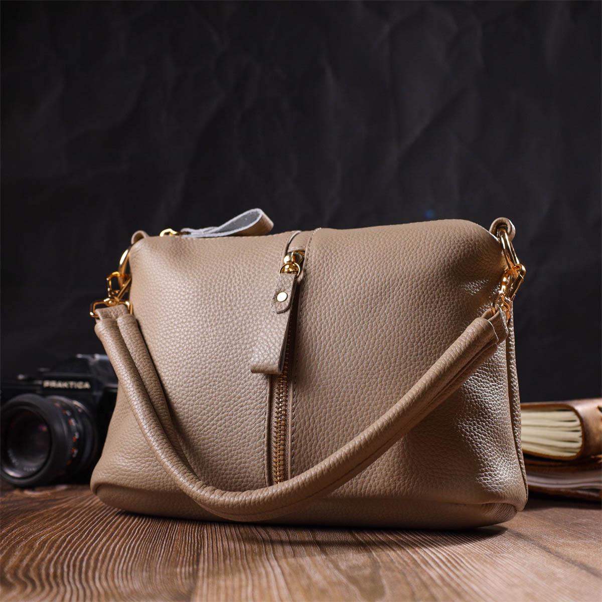 Женская сумка через плечо Vintage Bag 22084 из натуральной кожи Бежевый - фото 6