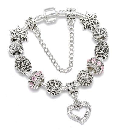 Браслет жіночий посріблений Pandora silver heart charm