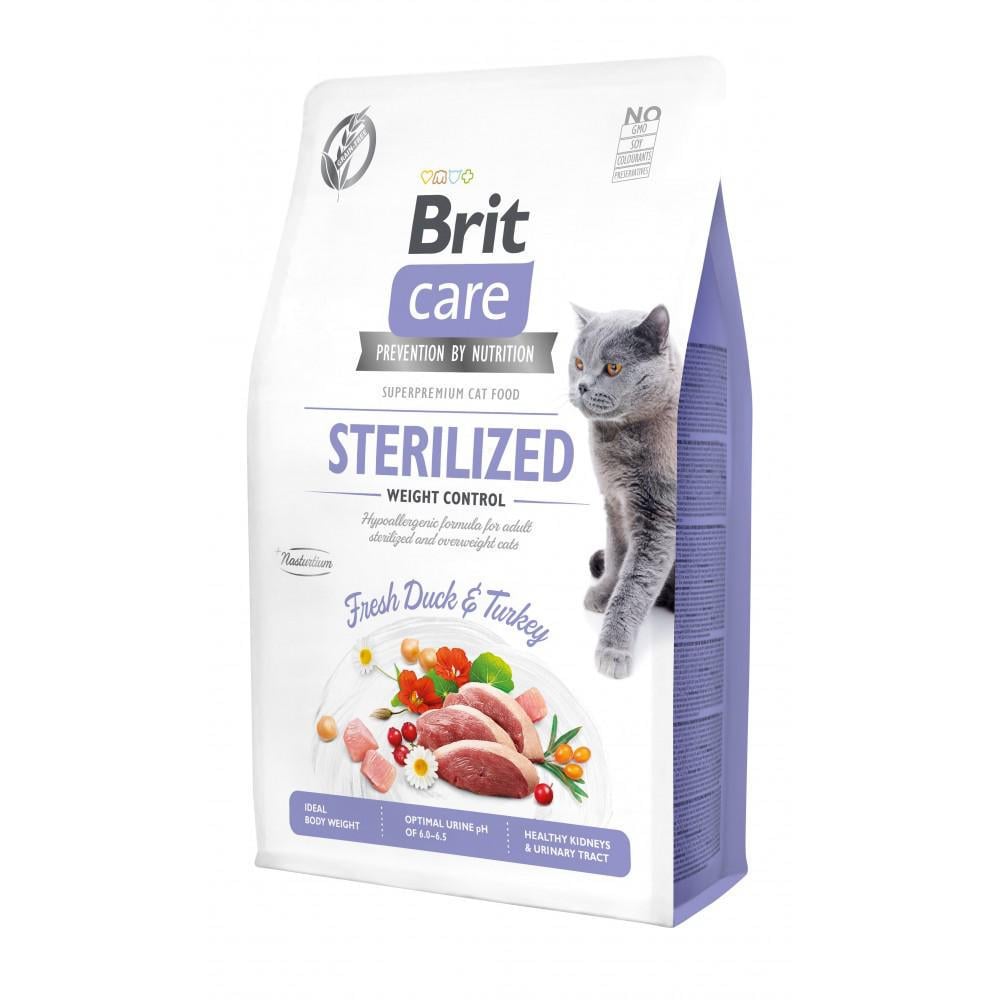 Корм сухий для стерилізованих кішок Brit Care Cat GF Sterilized Weight Control із надмірною вагою качка та індичка 2 кг (арт.171294)