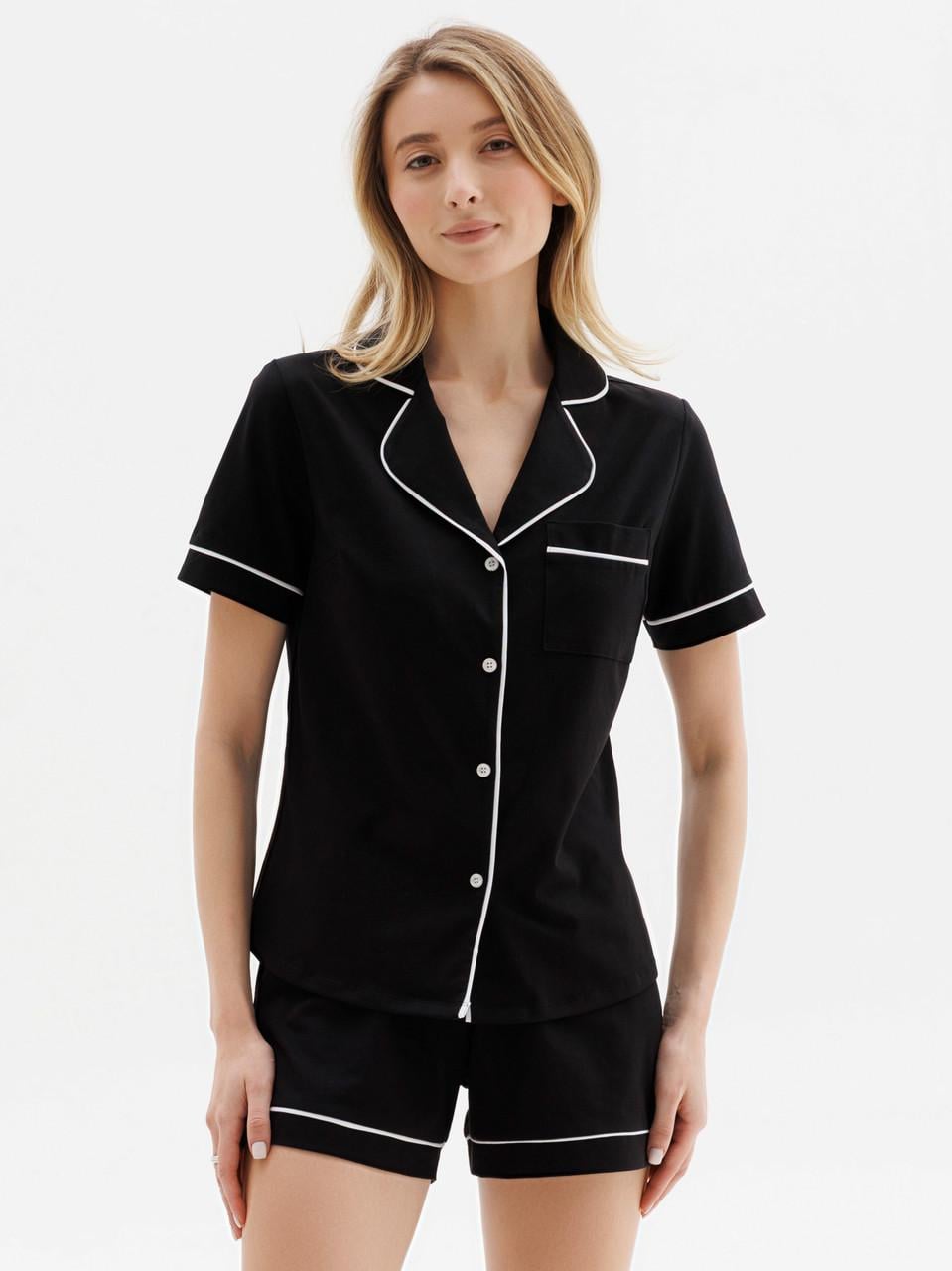 Пижама женская Roksana рубашка на пуговицах/короткие шортики L Черный (1694/16002)