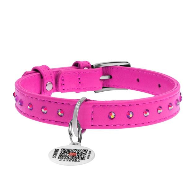 Ошейник для собак кожаный WAUDOG Glamour с QR паспортом с клеевыми стразами Ш 15 мм Д 27-36 см Розовый (Collar32777)
