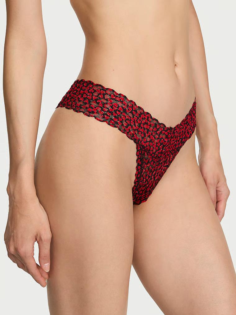 Трусики Victoria’s Secret Lace Thong Panty Print M Черный (27187412)