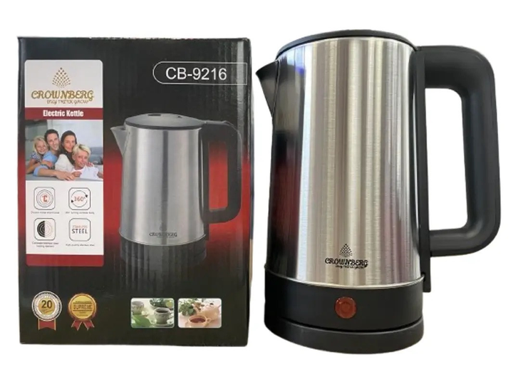 Электрочайник Crownberg CB-9216 нержавеющая сталь 2200 Вт 2 л Металлик/Черный (ML-05072)