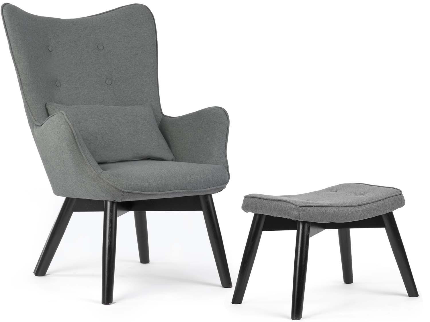 Мягкое кресло Sofotel Norse Wingback с подставкой для ног Серо-черный