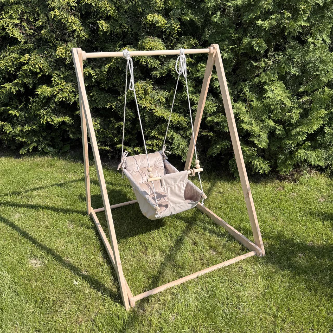 Комплект Деревянная опора/Колыбелька из бархата Бежевый (gs-8841)