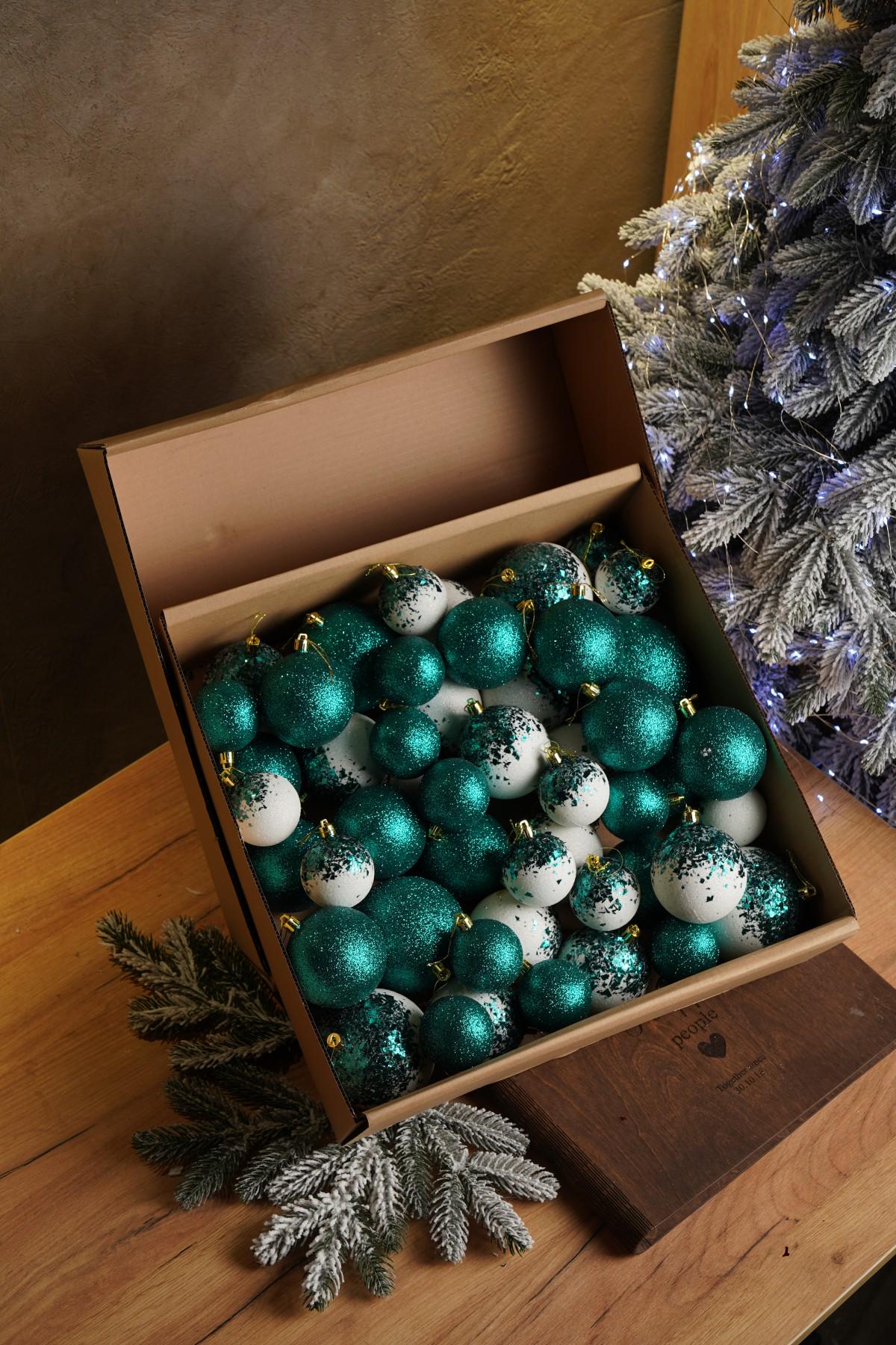 Ялинковий набір куль з блискітками Бите Скло Смарагдовий/Білий (VYA678120) - фото 1