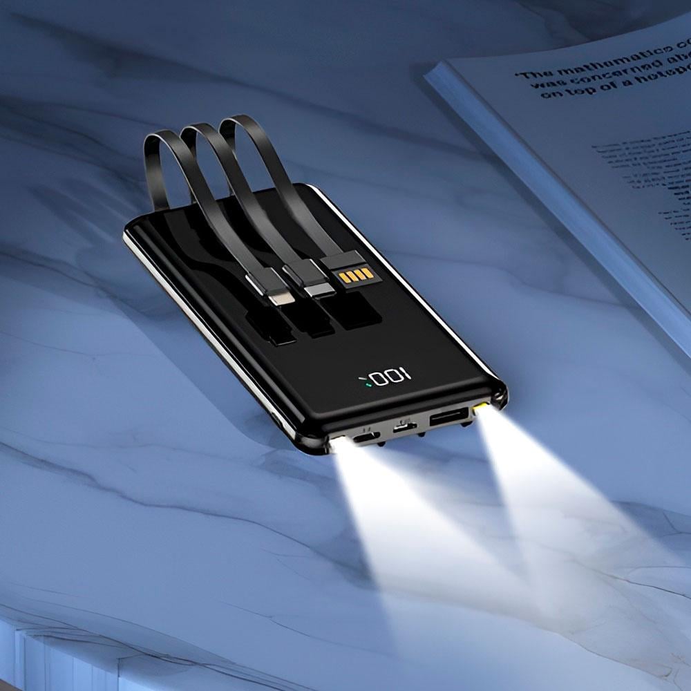 Повербанк SKF D25 на 20000 мАг PD C 3,0 22,5W c ліхтариком вбудовані кабелю Чорний - фото 4 Повербанк SKF D25 на 20000 мАг PD C 3,0 22,5W c ліхтариком вбудовані кабелю Чорний - фото 4