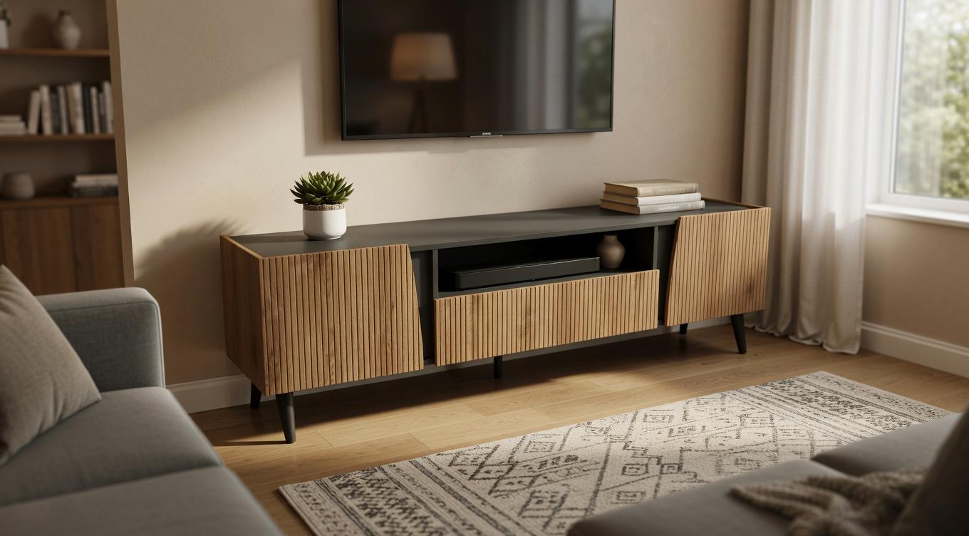 Тумба под телевизор на ножках TRES Серый графит/Канелла Страта (33135493)