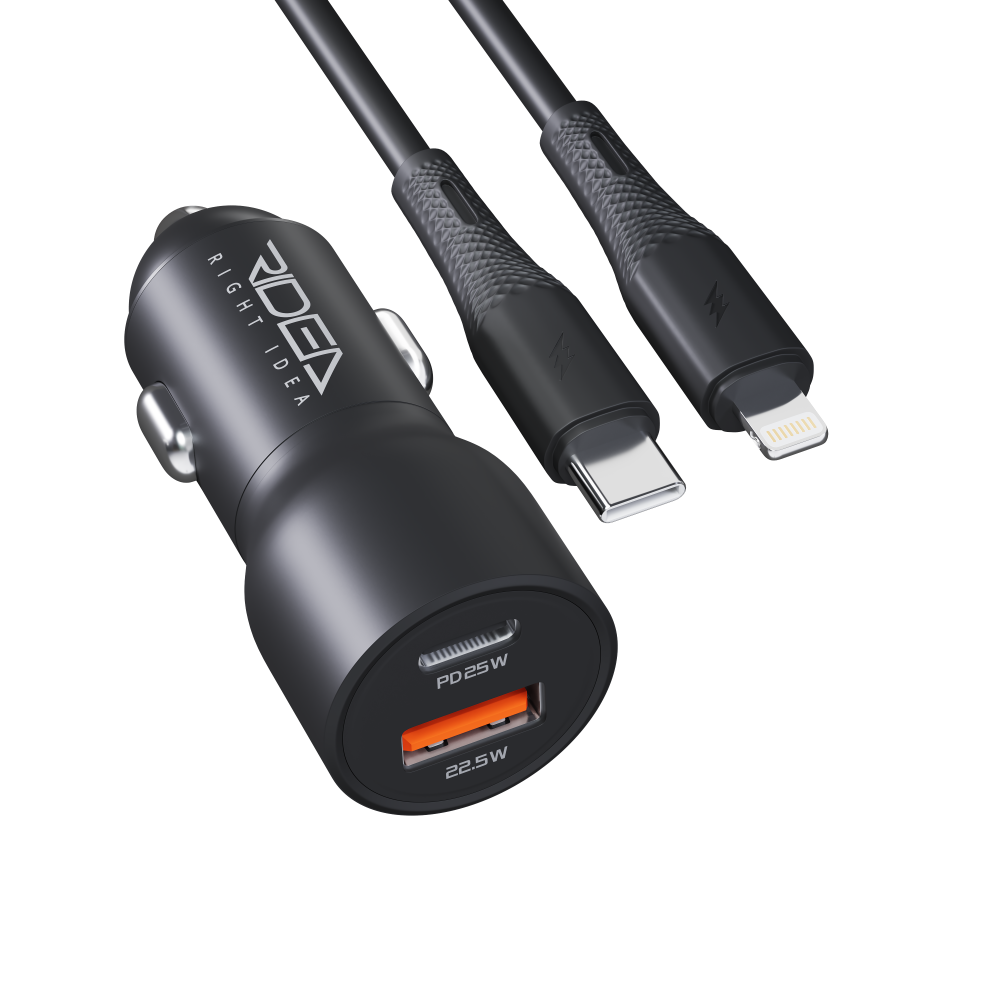 Зарядний пристрій автомобільний Ridea RCC-47115 QPow Pro 1USB/1USB-C PD/QC 47,W+Type-C to Lightning (27884465)