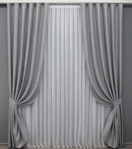 Комплект штор лен блекаут 1,5x2,7 м 2 шт. Серый (1397ш)