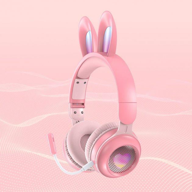 Беспроводные наушники Rabbit Ear KE-01 с LED подсветкой Розовый (KE-01) - фото 3