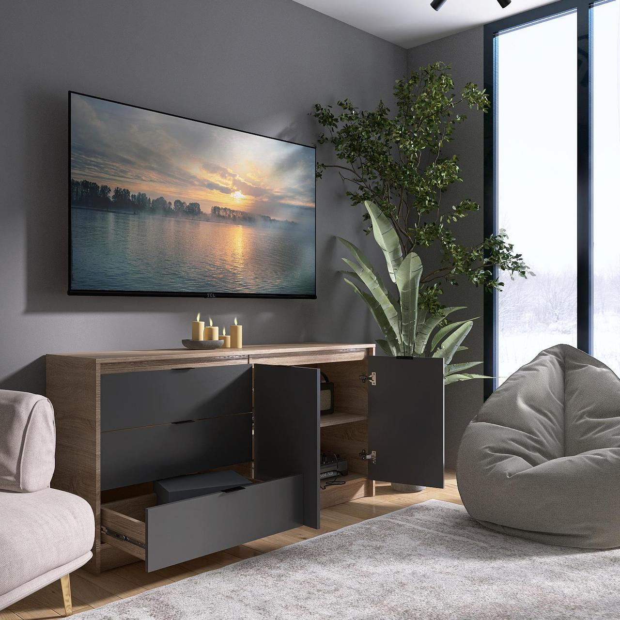 Комод с дверью и 3-мя ящиками Эверест Сити-1500 150 2х38х74 6 Дуб сонома/Графит (EVR-071101) - фото 4 Комод с дверью и 3-мя ящиками Эверест Сити-1500 150 2х38х74 6 Дуб сонома/Графит (EVR-071101) - фото 4