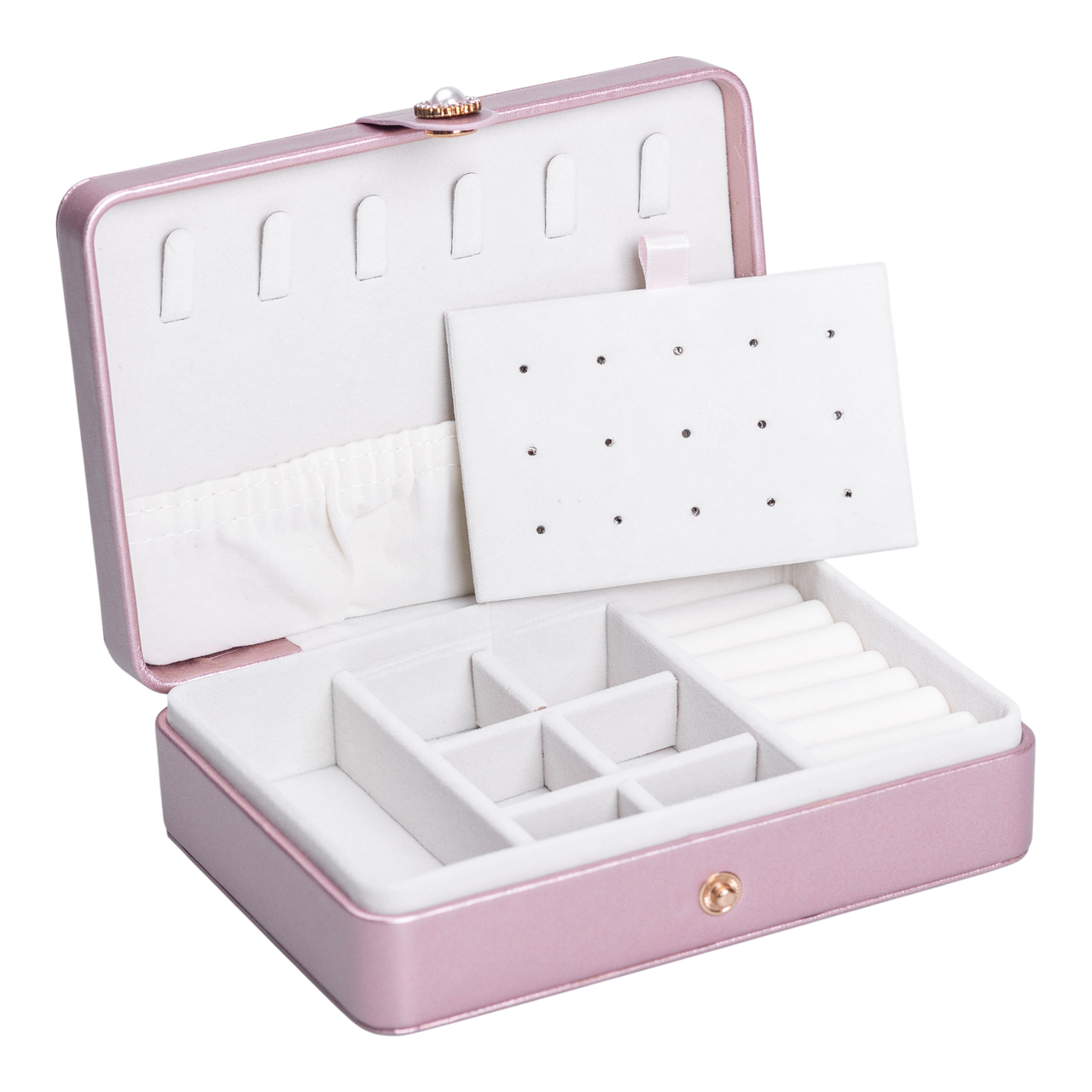 Скринька для зберігання прикрас з екошкіри та велюру 16х11х4,7 см на 8 відділень Рожеве золото (HP-5-30PP)