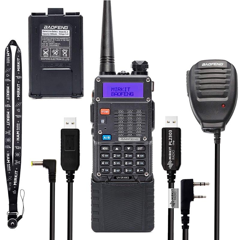 Комплект из рации Baofeng UV-5R MK5 тангента/гарнитура и кабель для зарядки 8 Вт 3800 мАч Черный