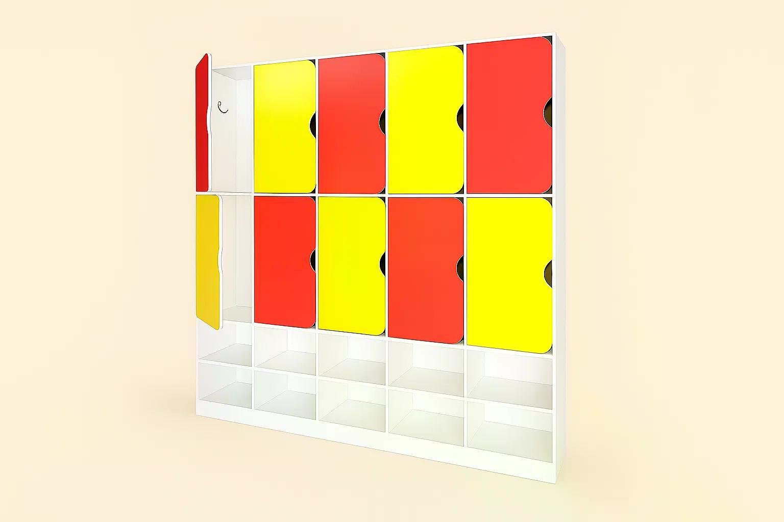 Шкаф для одежды DS-55 10-секционный с полкой для обуви Желтый/Красный