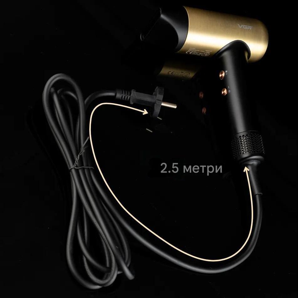 Фен для волосся VGR V-441 металевий корпус 1400 Вт Чорний/Золотистий (29903042) - фото 13