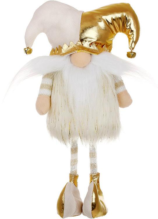 Іграшка м'яка новорічна Гном-Клоун з вусами 33 см Кремовий із золотим