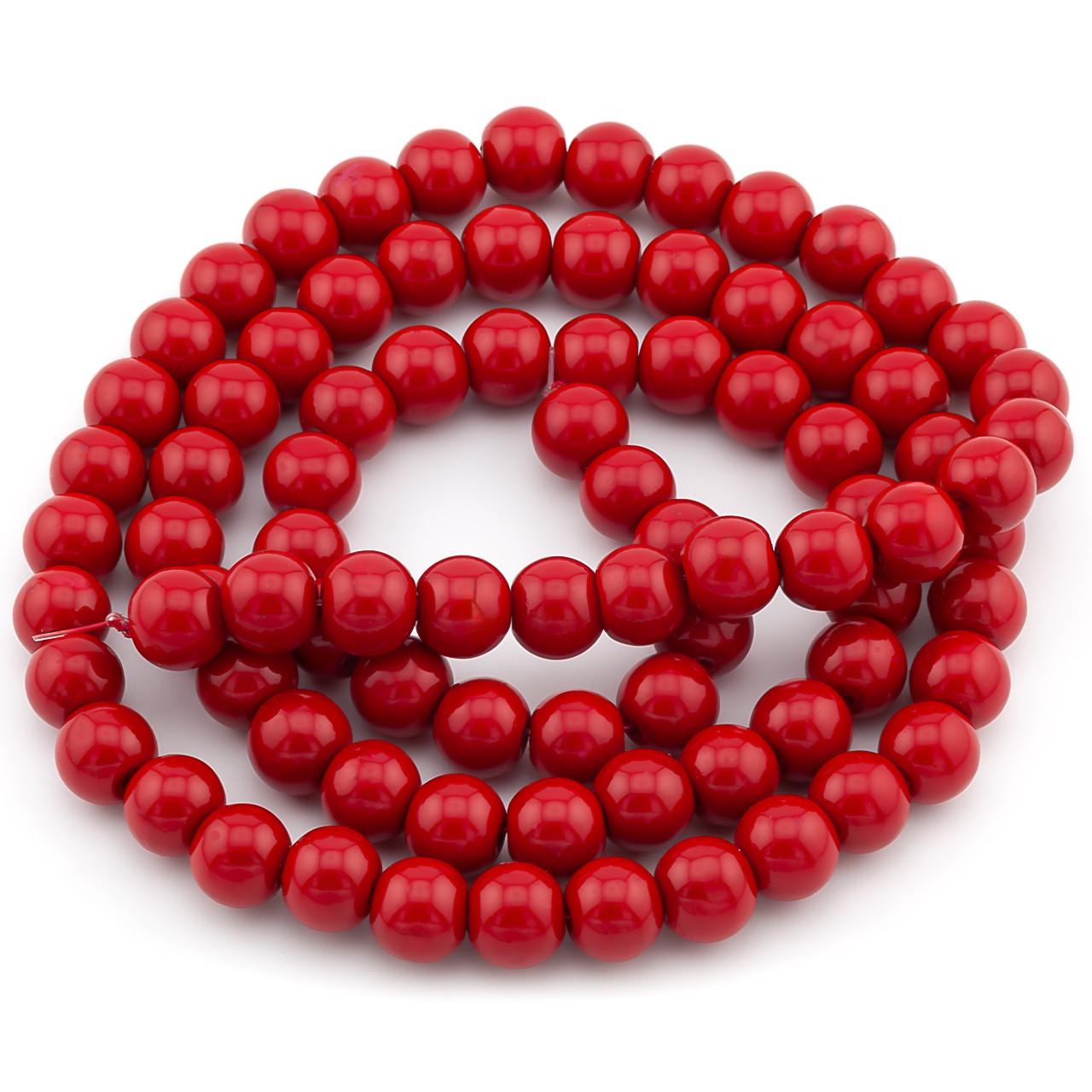 Намистини скляні на нитці під перли 10 мм 80 см 90 шт. Червоний (БЖ0010к07)
