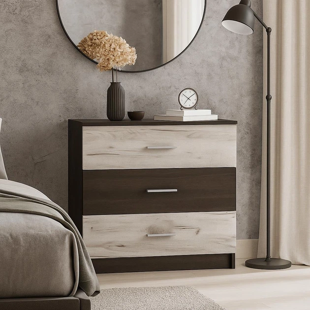 Комод Mebel Service Aramis 3Ш 80х38х76 см Венге темний/Дуб крафт Білий (32629097)