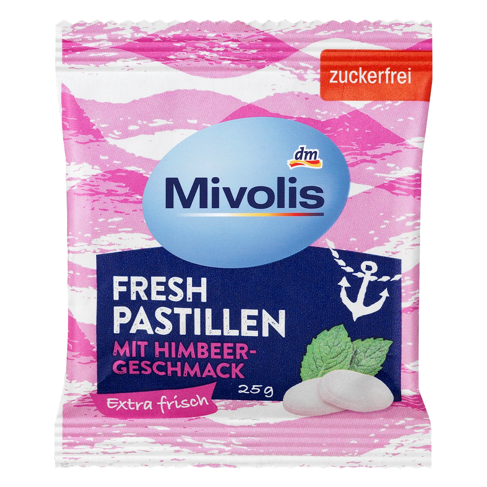 Пастилки DM Mivolis Fresh со вкусом малины без сахара 25 г (EPI-15102025-1393)