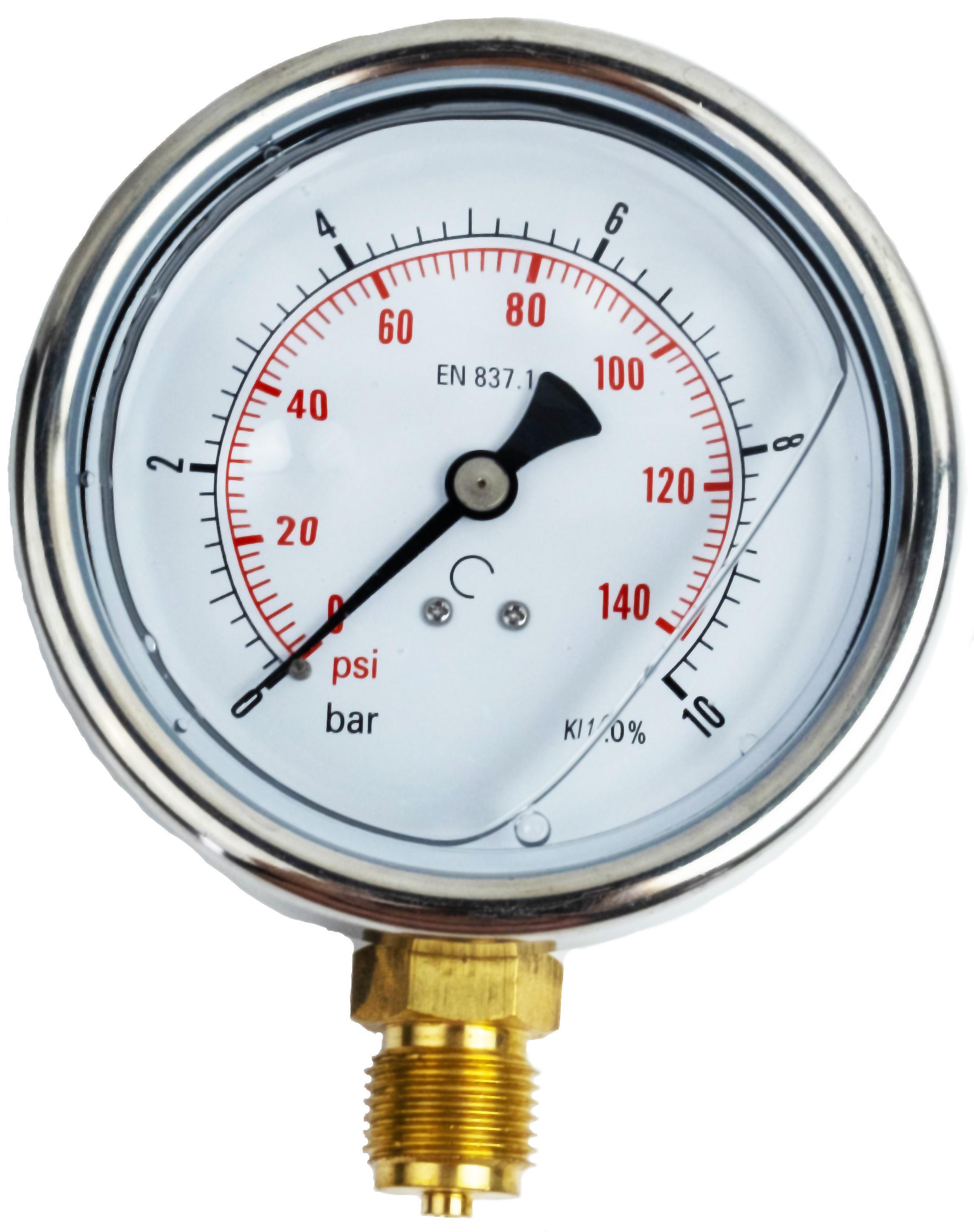 Манометр с глицериновым наполнением подключение радиальное снизу G 1/2" BSPP Ø 100 мм 0-16 бар (MI_M100R16MGE)