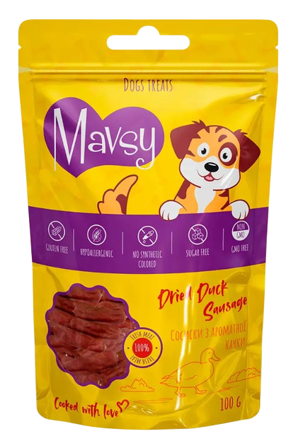 Ласощі для собак Mavsy Сосиски з ароматної качки 100 г (LSS08)