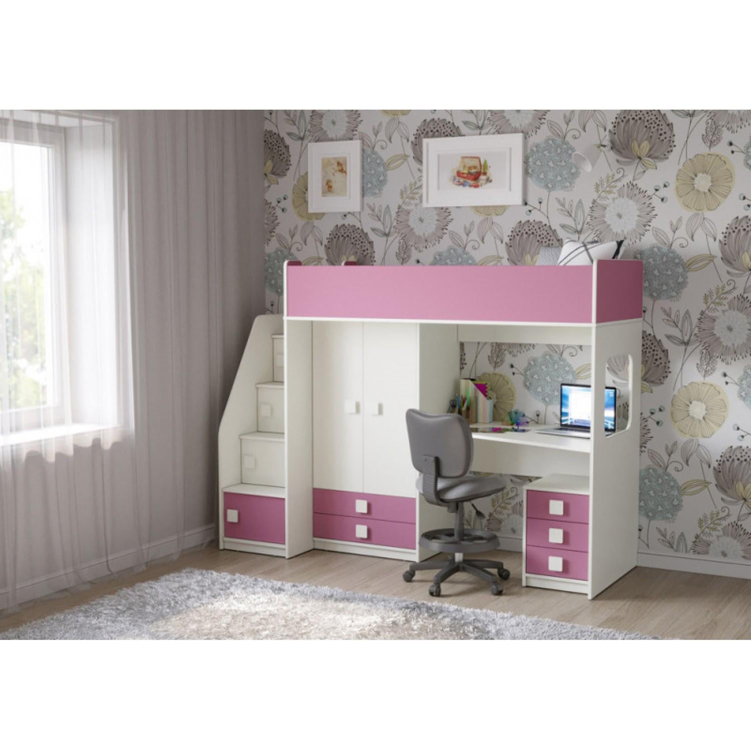 Кровать-чердак детский со шкафом и рабочей зоной 80x220/70x175 см (N-203.2)