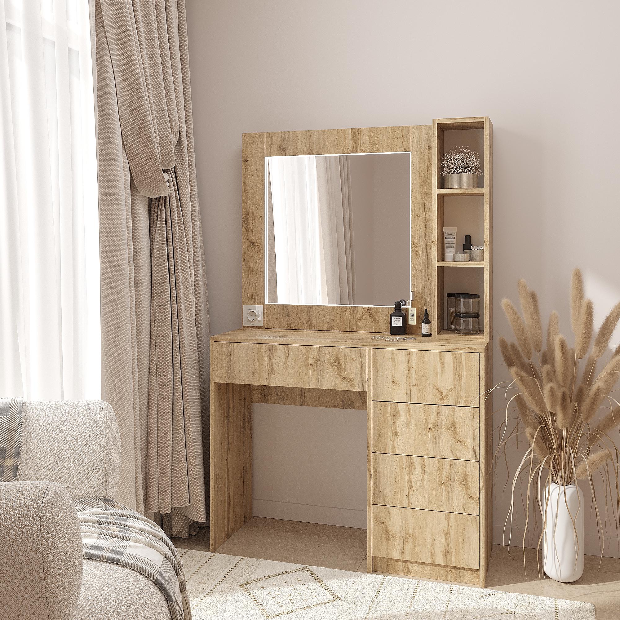 Туалетный столик с LED подсветкой ТЗ-LED 1600х1000х380 мм Дуб Тахо Туалетный столик с LED подсветкой ТЗ-LED 1600х1000х380 мм Дуб Тахо