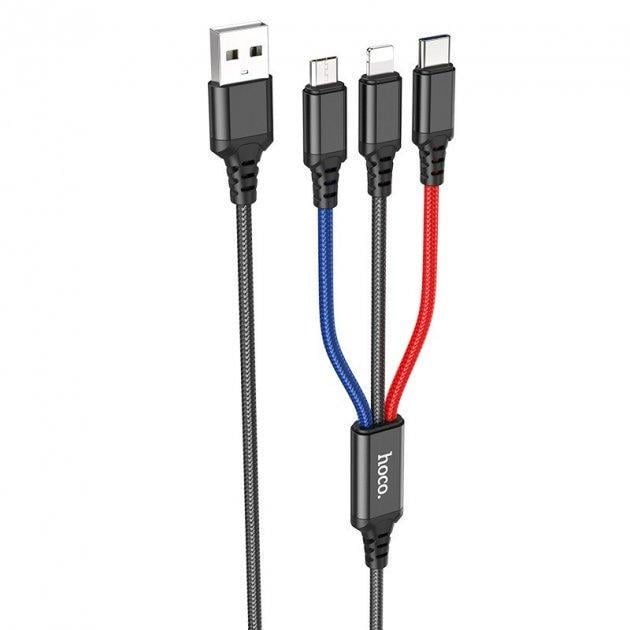 Кабель Hoco X76 Lightning Type-C Micro USB 3в1 Combo 2 A 2 м Чорний (560287) - фото 1