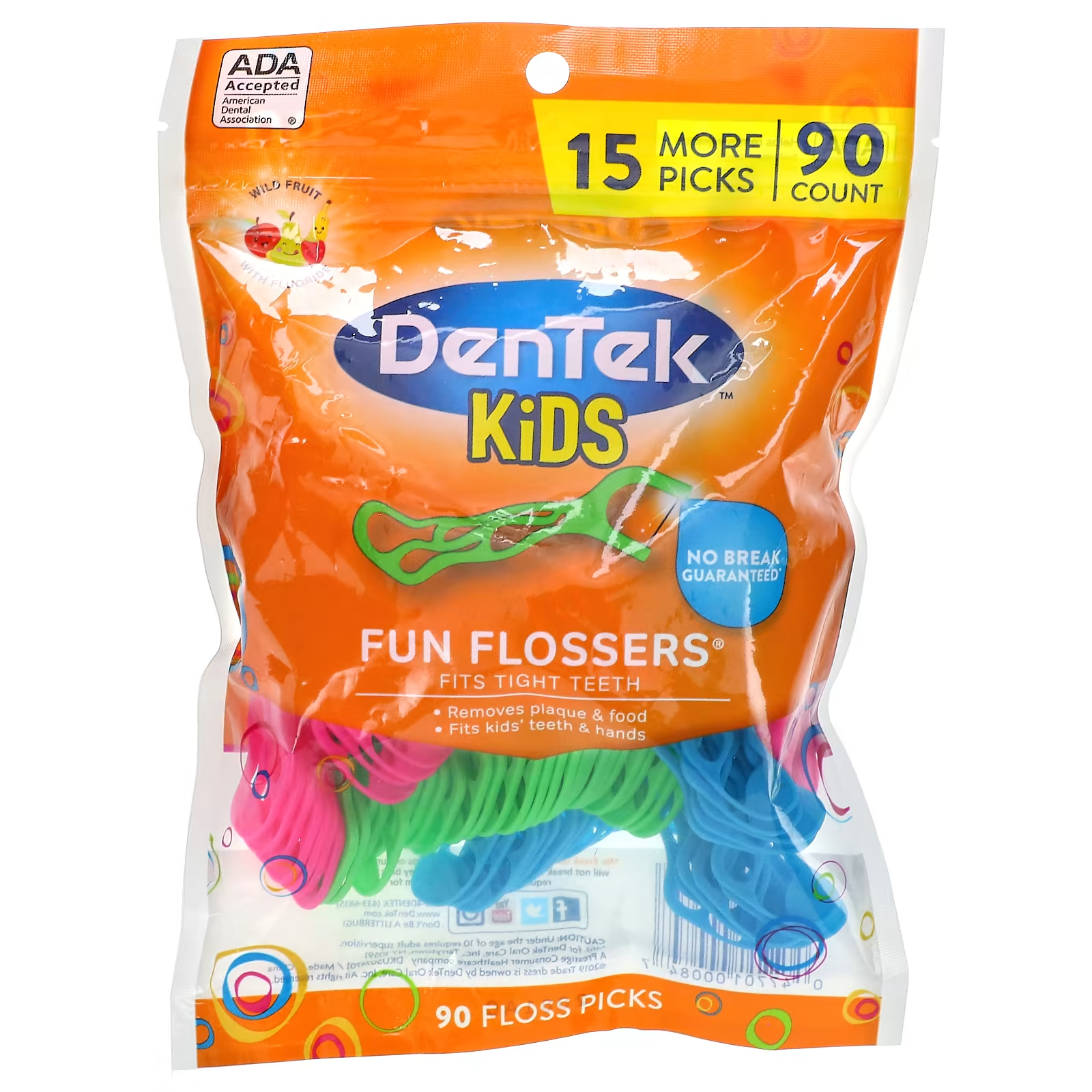 Зубные нитки DenTek Kids Fun Flossers дикие фрукты 90 зубочисток