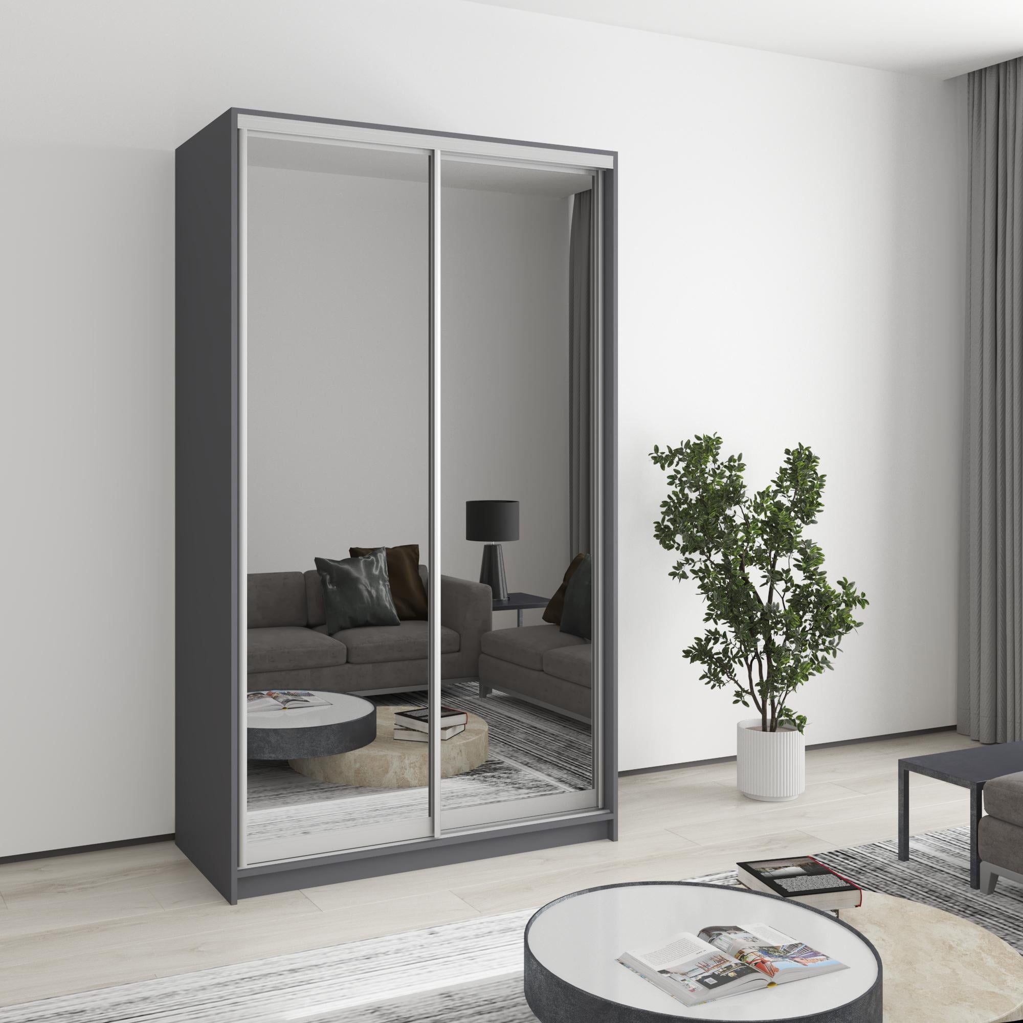 Шкаф-купе двухдверный MebelStar Стандарт AL 2 зеркала 120x45x210 см Антрацит (MBS-2470)