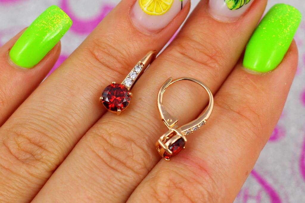 Серьги Xuping Jewelry с красным камнем 6/16 мм Золотистый (1433194184)
