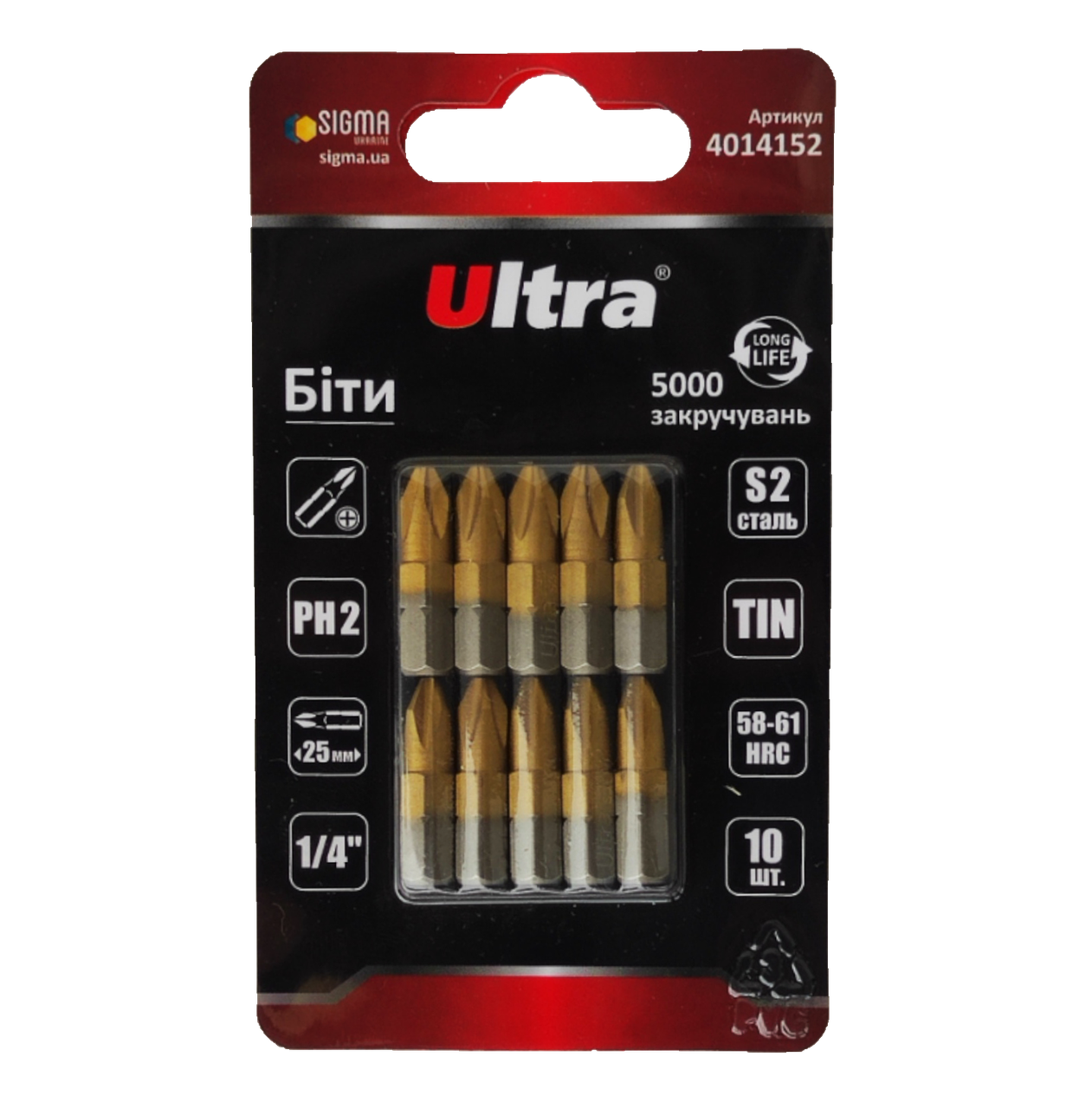 Биты Ultra РН2х25 мм сталь S2TIN 10 шт. (4014152) Биты Ultra РН2х25 мм сталь S2TIN 10 шт. (4014152)