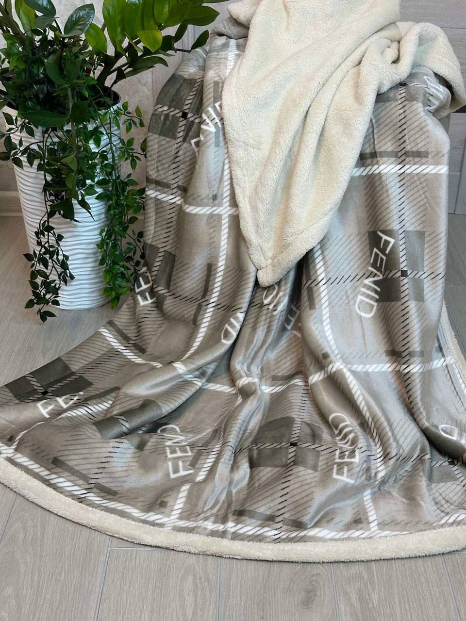 Плед велюровий на еко-овчині євро 200x220 см Сірий (П4К-al25-brand-008)