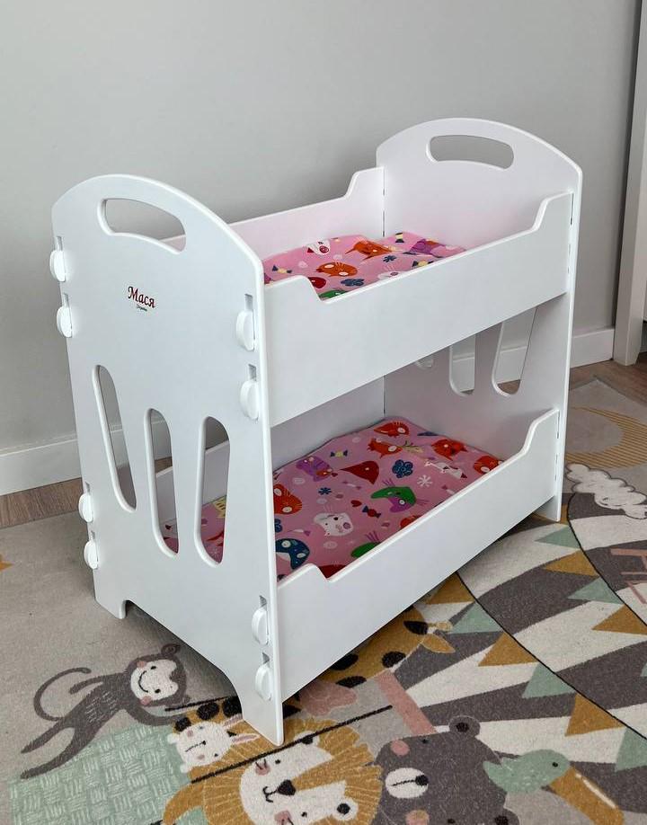 Двухъярусная игрушечная кроватка с постельным бельем Белый - фото 4 Двухъярусная игрушечная кроватка с постельным бельем Белый - фото 4